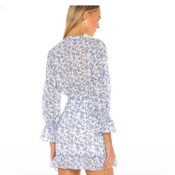 Tularosa Serafina Floral White Blue Long Sleeve Romantic Mini Dress Size L - Picture 3 of 7